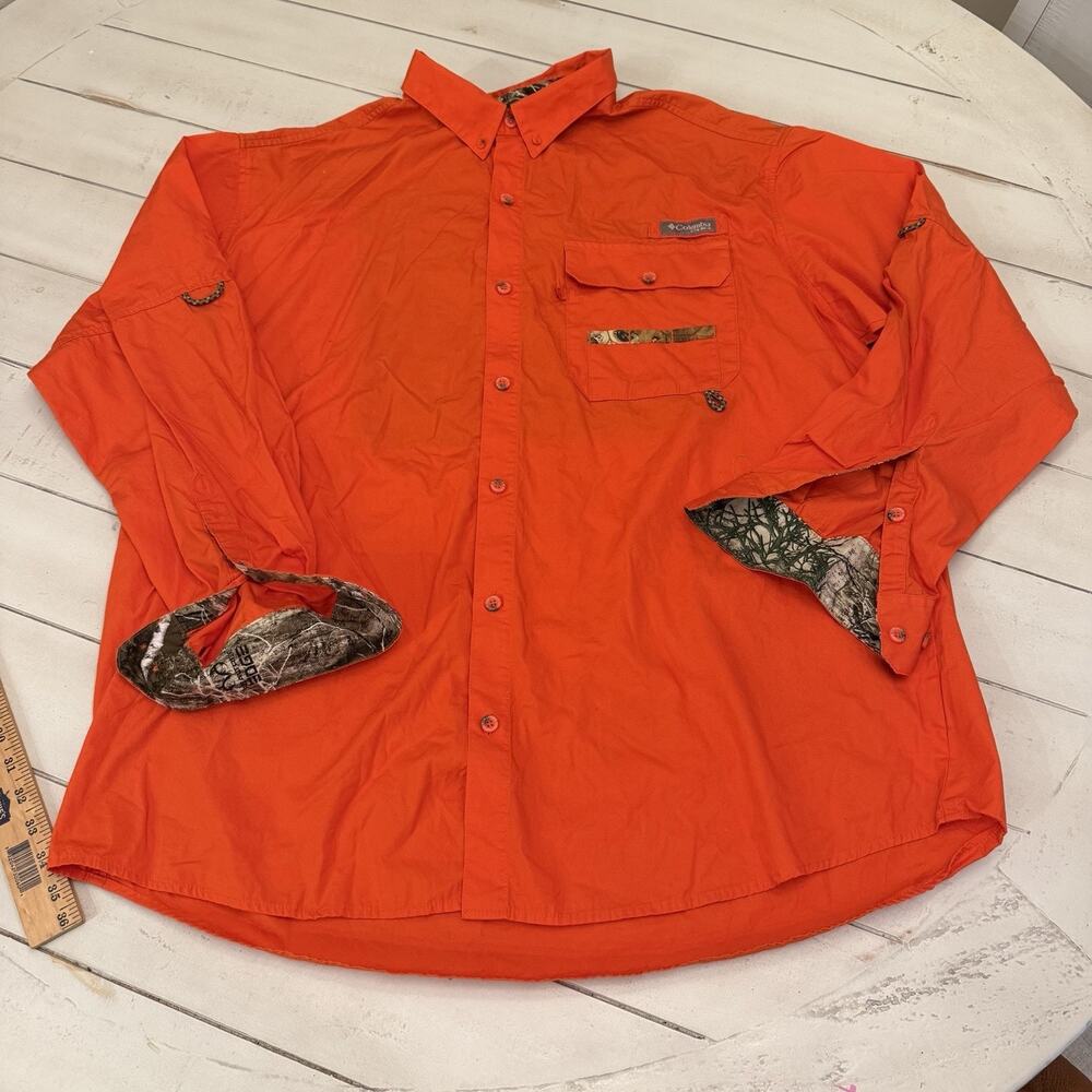 Columbia PFG Orange Solid Button-Down Long Sleeve Button-Up Shirt Size XXL